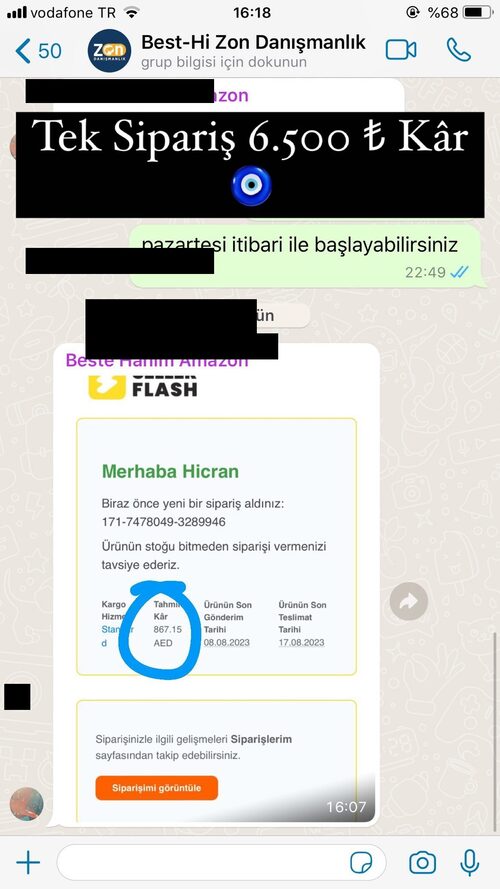 Bir danışanın tek siparişten elde ettiği kâr ekran görüntüsü