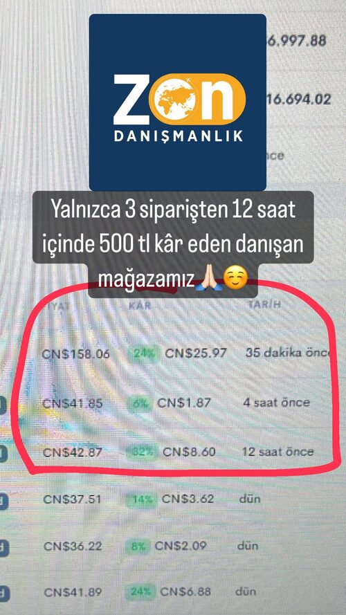 Üç siparişten kâr